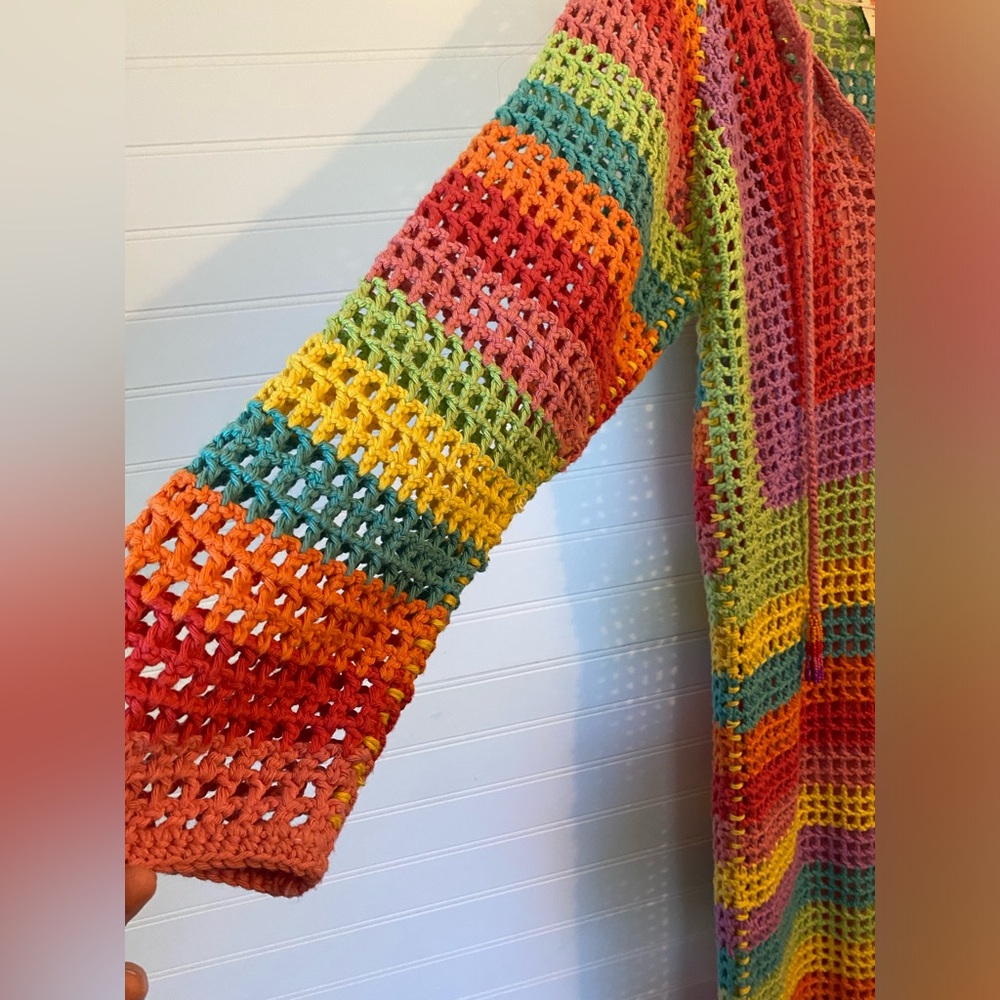 Farm Rio Multicolor Crocheted Cotton Dress NWOT Small - Picture 9 of 14